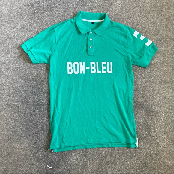 Men’s green Bon bleu designer polo shirt - Picture 2 of 5